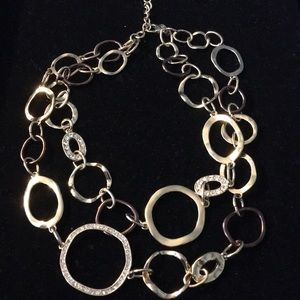 Necklace, gold tone, chocolate gold tone, Crystal